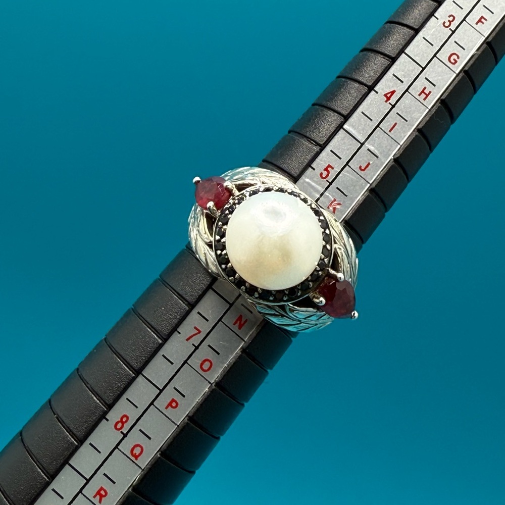 Silver 925 Ruby & Pearl Ring - image 2